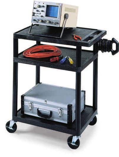 Also includes: cabling hole in top shelf for cord pass-throughs, non-skid, selfadhesive shelf pads, and anti-shimmy swivel casters, two with locking brake. IN STOCK. A B A.