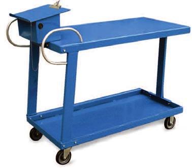 Includes 13x11x9 1 /2"H storage box with clipboard writing shelf and pen with chain. Ergonomic dual chrome-plated handles. Two rigid, two locking swivel casters. Color: blue. Made in USA.