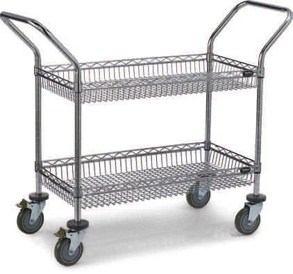 Utility carts have chromate handles. Four swivel casters. NSF listed. Made in USA. SOLID SHELVES VENTED SHELVES SOLID SHELVES VENTED SHELVES No.