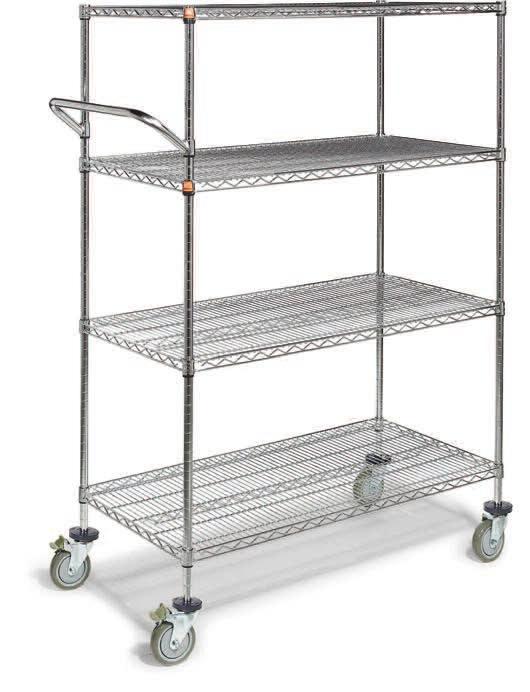 Trucks & Carts CORROSION-RESISTANT TRUCKS & CARTS 68000-U shown Wire Carts and Trucks with Chrome Finish 69" and 78"H units utilize a 2-piece post