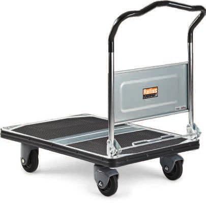 B C Steel- Platform Trucks Galvanized steel deck includes two reinforcement beams, anti-slip rubber coating, and an all-around plastic bumper strip. Key LxW Ht. No. $ A 28x17.7"." 330 3.
