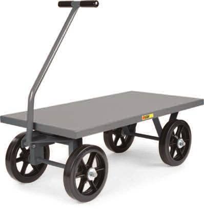 Put handle in upright position for pushing, angled position for pulling, or fold flat for storing or carrying. Platform features a non-skid surface. Gray, non-marking casters. Color: black.