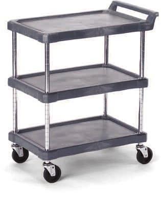 Economical Polymer Utility Carts Chrome posts with polymer shelves 400-lb.