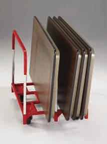 All-welded angle-iron frame has 3 removable uprights. Four " non-marking polyurethane swivel casters.