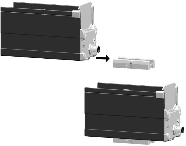 5.5 Dismounting (slide bracket) Figure 6: Dismounting with slide bracket 5.5.1 Disengage the M12 connector on the side of the anti-static bar. 5.5.2 Unscrew the adjustable screws (nr.