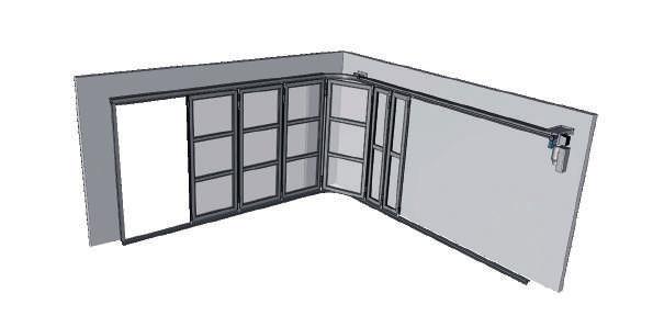 Covered bolt lock. Creating an opening for people to pass through occurs with no loss in stability. Filling with aluminium panels or insulating glass.