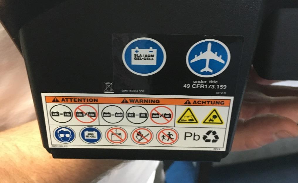 All Class one scooters have the gel type of battery displayed in the photo, note the legend of an aeroplane. This is approved for travel on aircraft.