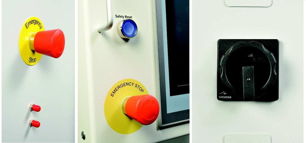 Ex. 1-1 Nacelle Familiarization and Safety Discussion Safety reset button Main power switch Emergency stop Emergency stop Figure 1-19. Main control switches. Protective guards (safety panels).