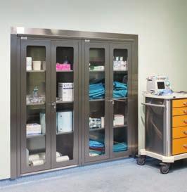 operating theatres and intervention rooms Lockable glass doors and 3 adjustable shelves at top