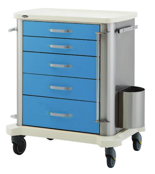 STAINLESS STEEL HOSPITAL EQUIPMENT Medicine Trolley: 74302 / 74303 Full stainless steel main frame and compact & laminated drawers Stainless steel waste bin Central