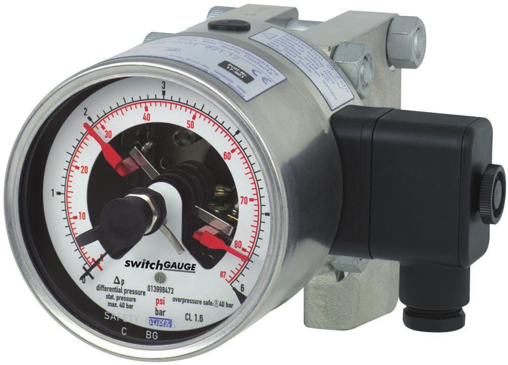 Pressure Differential pressure gauge with switch contacts For the process industry Models DPGS43HP.1x0, high overload safety up to 40, 100, 250 or 400 bar WIKA data sheet PV 27.