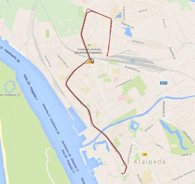 Route Nr.2 of electrobus in Klaipeda; Streets: Minijos, Pilies, Naujoji Uosto, J.Janonio, Dariaus ir Girėno, H.Manto, Šiaurės pr.