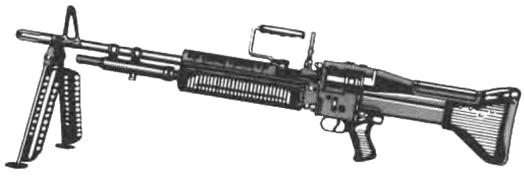 Machineguns M60 The standard U.S. general-purpose machinegun, a development of the WWII German MG42. It is equipped with a bipod and can also be fired from a tripod (NLT). It accepts 1OO-round belts.