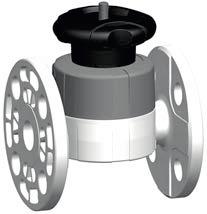 iaphragm valves new generation SYGEF Stanar iaphragm valve type 57 With fixe flanges PVF JIS oel: aterial: PVF ouble flow rate compare to preecessor anwheel with built-in locking mechanism Overall