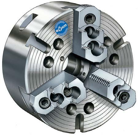 Power chucks with through-hole KFG - Power operated angle lever chuck APPLICATION Optimally suited for clamping tasks demanding through-hole, flexibility, large strokes and low frictional losses.