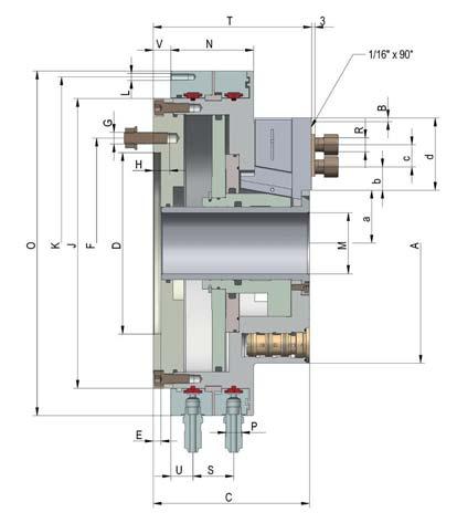 Air-operated self-contained chucks LVE up to 10 bar, cylindrical centre Mount, serration 90 3-jaw self-contained chucks LVE, with through-hole, max.
