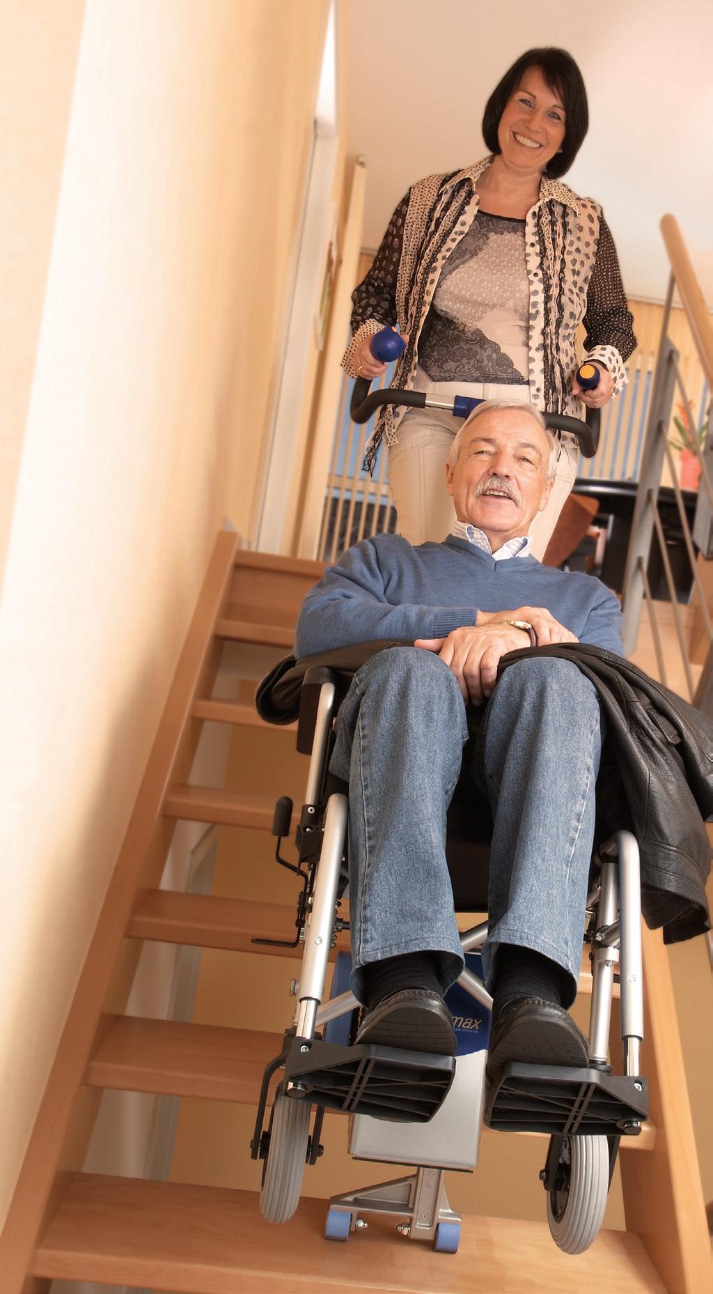 Conquer stairs inside and outside safely and comfortably in your own wheelchair.
