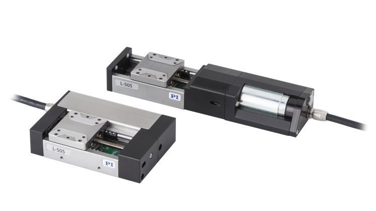 Compact Linear Stage With DC or Stepper Motor L-505 Travel ranges 13 or 26 mm Stepper motor or DC servo motor with and without gearhead Velocity to 15 mm/s Load capacity to 30 N Integrated reference