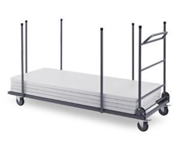 Trolley for handling of catering tables, with frame in varnished steel and
