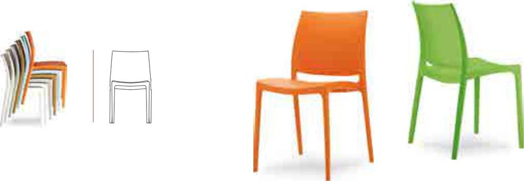 MAYA chair is produced with a single injection of polypropylene reinforced with