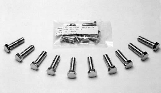 Chrome Plated Hex Head Bolts - Polished 10 Packs Fine Thread Coarse Thread Fine Thread Stock Number Coarse Thread Stock Number 1/4-28 x 5/8 HHC-650 1/4-20 x 1/2 HHC-633 1/4-28 x 3/4 HHC-651 1/4-20 x