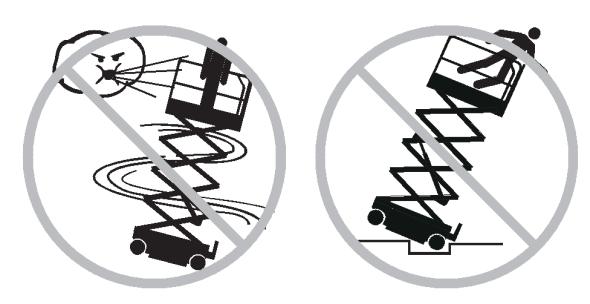 Do not depend on the tilt alarm as a level indicator. The tilt alarm sounds on the chassis and in the platform when the machine is on a slope. If the tilt alarm sounds: Lower the platform.