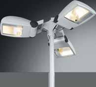 Triple floodlight arrangement. White aluminium, similar to RAL 9006, weather-resistant. For pole top 76 mm. Including fixing components for mounting the floodlights.