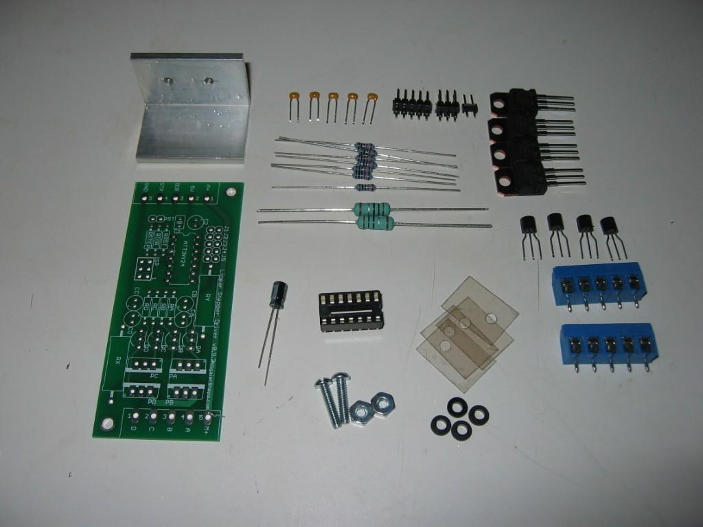 5x 0.1uF capacitors 1x 6-pin ISP header 1x 10-pin configuration header 1x 2-pin reset header 4x TIP122