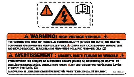 HIGH-VOLTAGE WARNING DECALS On Hybrid and Energi vehicles, WARNING decals are located on