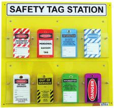 TAG AND PROCEDURE HOLDERS 25 Safety Tag Station - 8 pocket STH-8 Made from robust Poly materials Customs sizes on request Will accommodate Safety Tags up to 100mm wide Each compartment holds up to
