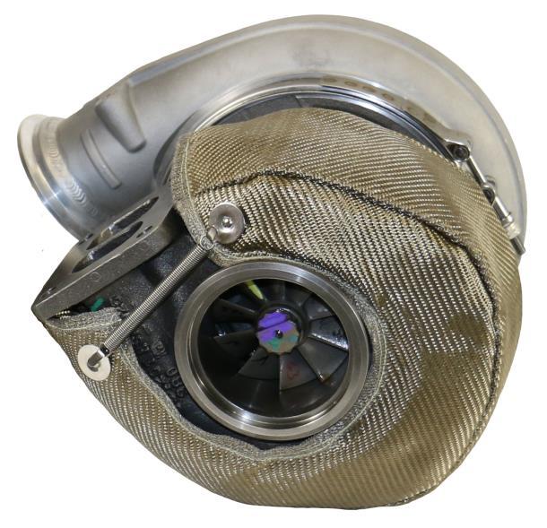 PN#1045310 12V Dodge Twin Turbo Kit (I-00273) 16 ATTACH SPRING TO CLIP 57. Wrap the turbo heat blanket as shown over the secondary turbo exhaust housing and secure with the springs.