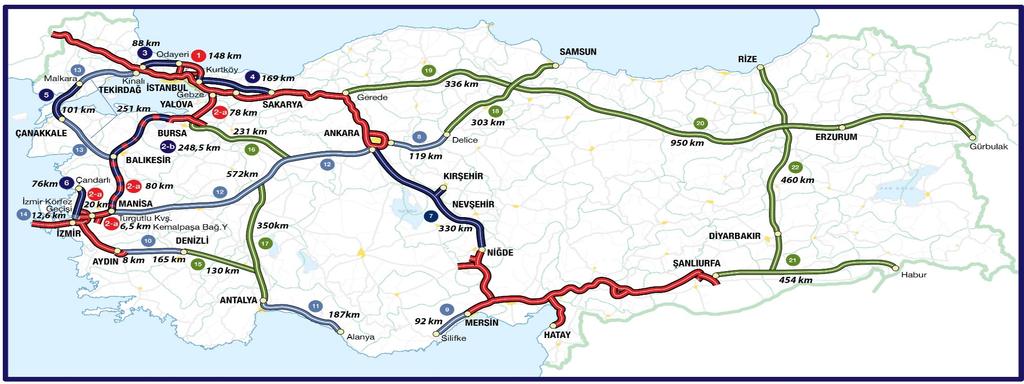 TARGET 2035 BOT PROJECTS MOTORWAYS IN OPERATION 2.622 Km TARGET BOT PROJECTS ( 2. GROUP ) 3.214 Km 1-Aydın-Denizli-Burdur Motorway (Denizli-Burdur Sec.