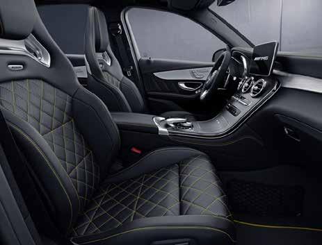 yellow contrasting topstitching (sun-reflecting) for seats, armrests in the doors and centre console (861) AMG trim elements in matt carbon fibre / light longitudinal-grain aluminium (H77) AMG