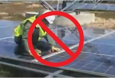 Do not stand or step on the PV module like below pictures show, this is prohibited and there can be risks of micro-crack which may cause a sharp decline of module s power performance; what s more, it