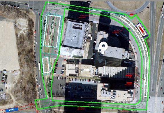 Figure 8.5: Teardrop Site Test Fit Layout Since vehicles are stored single file around Army Navy Drive, they can only be taken from the front or the back of the line.