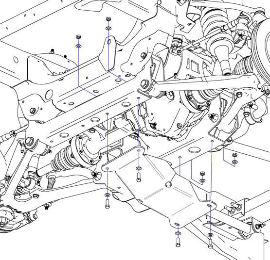 Skid Plate (91-9486) 3/8 X 1 Bolts Illustration 17 Skid Plate Install markings as a guide, flip the sway bar 180 degrees and reinstall it to the sway bar drop brackets using the previously removed OE