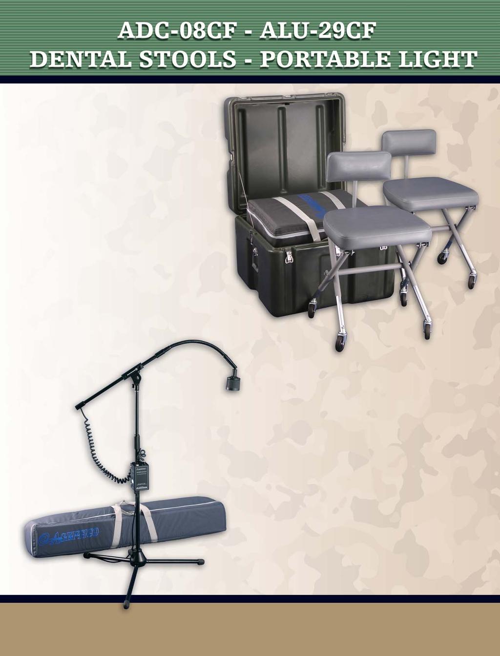 Aseptico portable stools compliment the ADC-01CS portable dental chair. Compact design and durable construction make the ADC-08CF chairs optimum for field deployment.