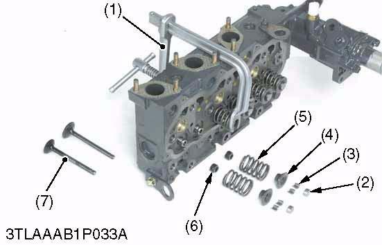 (1) Tappet (2) Timing Gears, Camshaft and Fuel Camshaft W1022001 Valves 1. Remove the valve caps (2). 2.