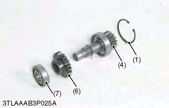 T gear (3). 2. Remove the internal snap ring (1). 3.