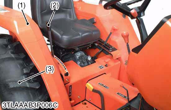 L2800, L3400, WSM BRAKES ROPS 1. Remove the ROPS upper frame (1). 2. Remove the ROPS lower frame (2). (When reassembling) Tightening torque ROPS mounting screw ROPS fulcrum screw 167 to 196 N m 17.