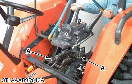 L2800, L3400, WSM HYDRAULIC SYSTEM Outer Components 1. Remove the seat (1). 2. Remove the grip (2), (4), (7). 3. Remove the auxiliary change lever guide (3) and position control lever guide (6). 4.