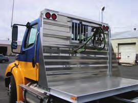standard cab rack with ribbed diamond plate panel welded into a tri-tube frame, 26 H gussets and a diamond plate cargo deck rated at 1,000 lb/lft The side rail inside flange takes flat-hook straps.