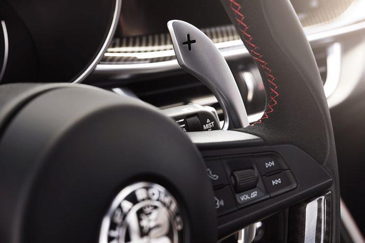 Drivers of Stelvio will make the most of every turn, thanks to the standard 8-speed automatic transmission and steering column-mounted aluminum paddle shifters that allow for shifting in less than