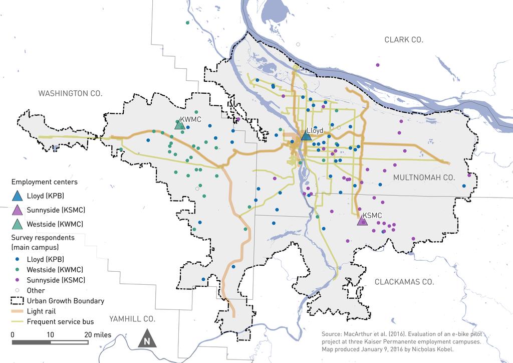Map overview of employment centers, transit