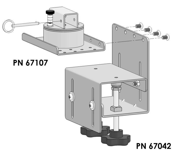 6-of-10 Heavy Duty Desk Clamp Assembly Kit PN 67042 The Heavy Duty Desk Clamp attaches to our Panning Mounting Plate Assembly PN 67107 with four ¼- 20 Phillips head screws.