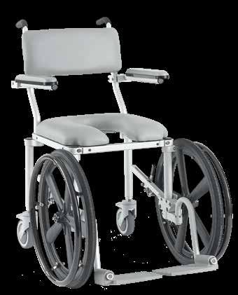 Caster-wheel-only models are designed to enter the shower with caregiver assistance, while models with larger wheels are perfect for more independent users