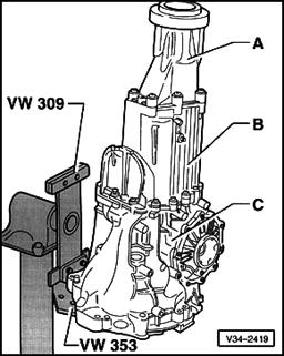 Page 18 of 27 34-58 - Remove cover -A- together with Torsen differential from transmission cover -B-.