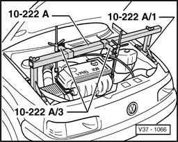 Page 8 / 22 Support engine-/transmission assembly using Engine Support Bridge 10-222A and Bracket For Engine 10-222A/1 Control arm - Plus suspension, removing and installing Removing - Loosen