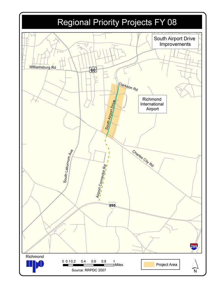 Richmond International Airport (RIC) Access Improvements Airport access improvements include the construction of an Airport Connector Road from Route 895 (Pocahontas Parkway) to Clarkson Road.