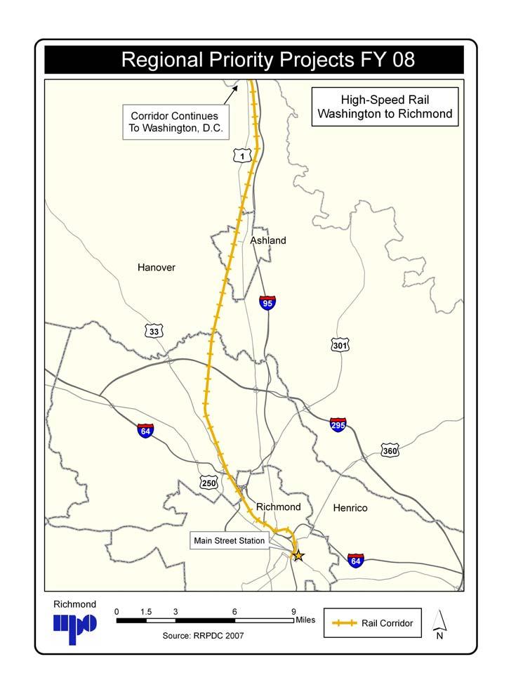 Washington/Richmond High Speed Rail Corridor This project involves the engineering and construction or improvement of parallel track, bridges, grade crossings, and signals on CSX railroad property in